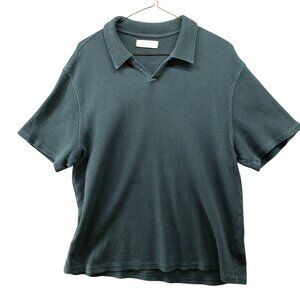 Everlane Waffle Polo Sweater Mens L Short Sleeve Organic Cotton Jacquard Teal